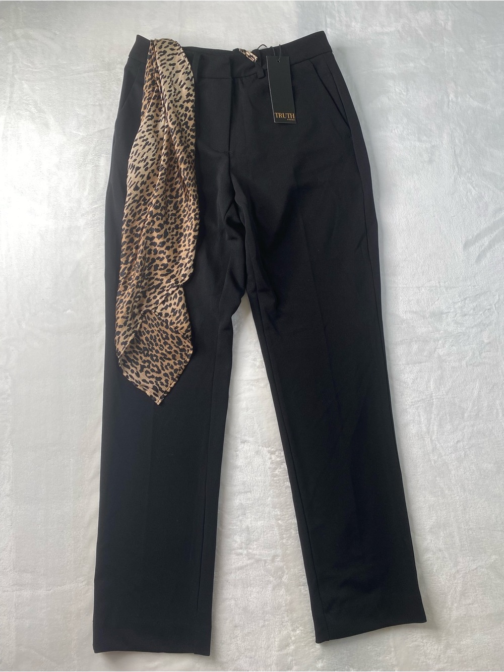 Truth By Republic Black Women’s Tailored Dress Pants Leopard Print scarf- Size 2
